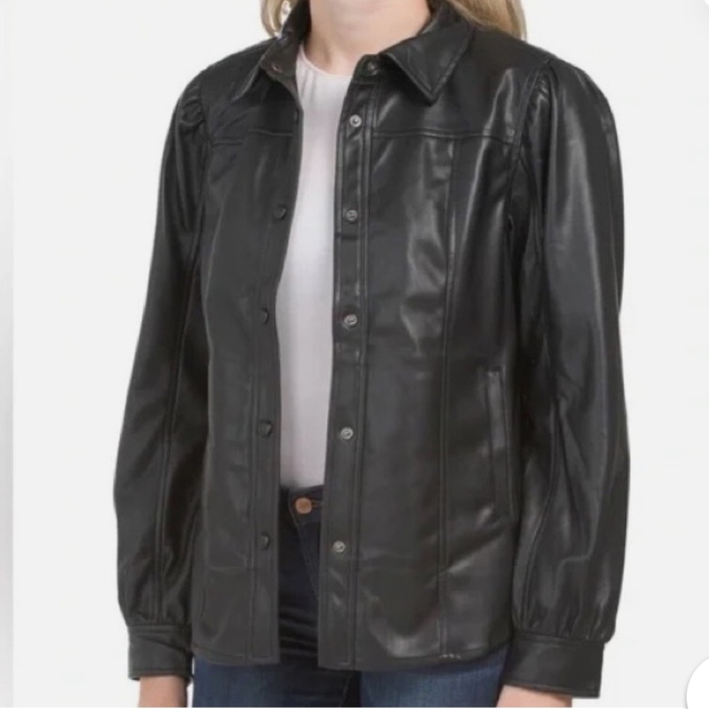 BlankNYC Dark Green Vegan Faux Leather Collar Shacket Jacket WaxedFinish size S!